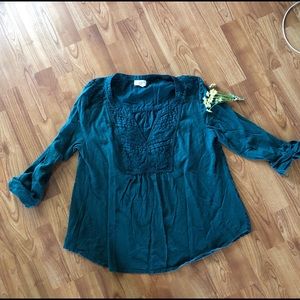 Meadow Rue Anthro emerald Lace knit blouse XL
